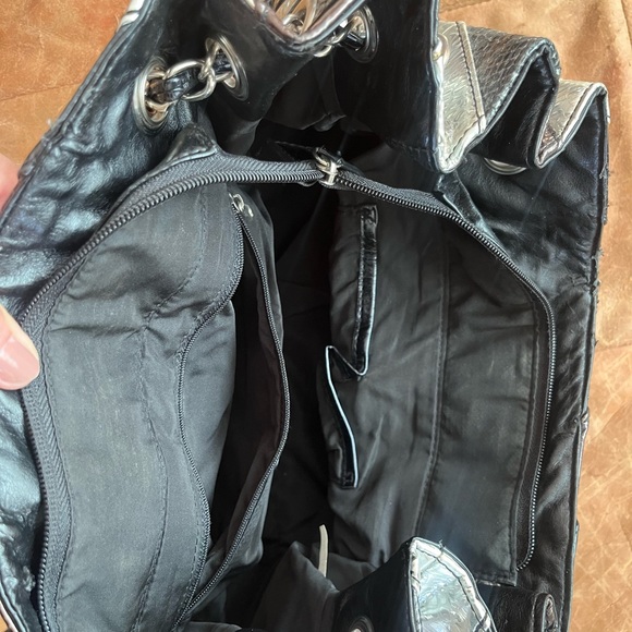 Large purse retro vintage striped tote black silver chain - Picture 5 of 5